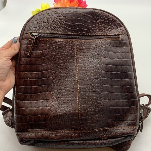 Jack Georges Brown Leather Aligator Embossed Backpack. BRN1589B - Picture 8 of 13